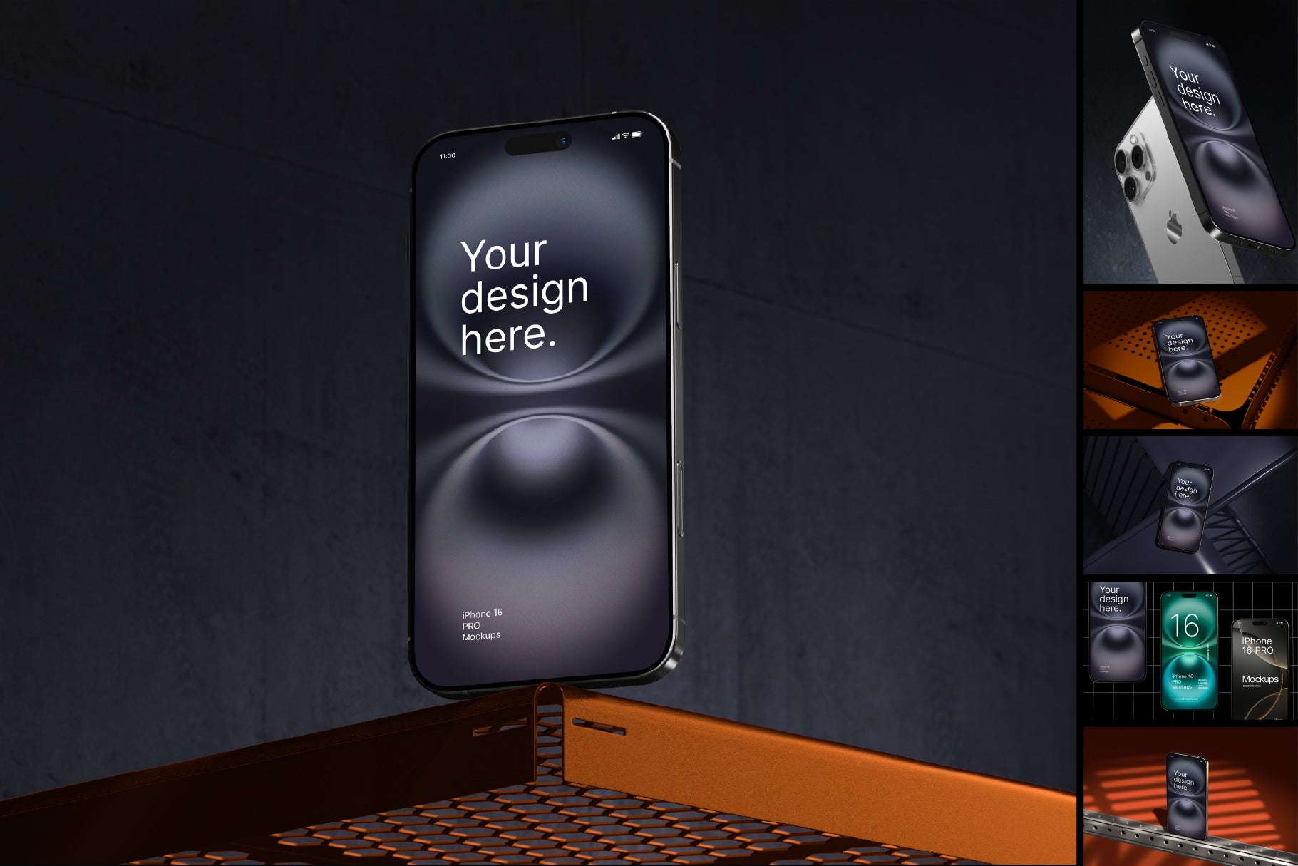 iPhone 16 Pro Mockups - Industrial Set