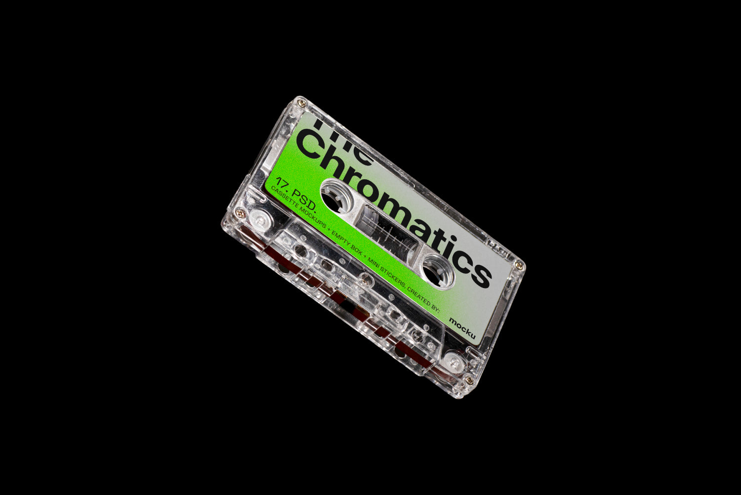 Cassette Mockup Floating Over Black Background