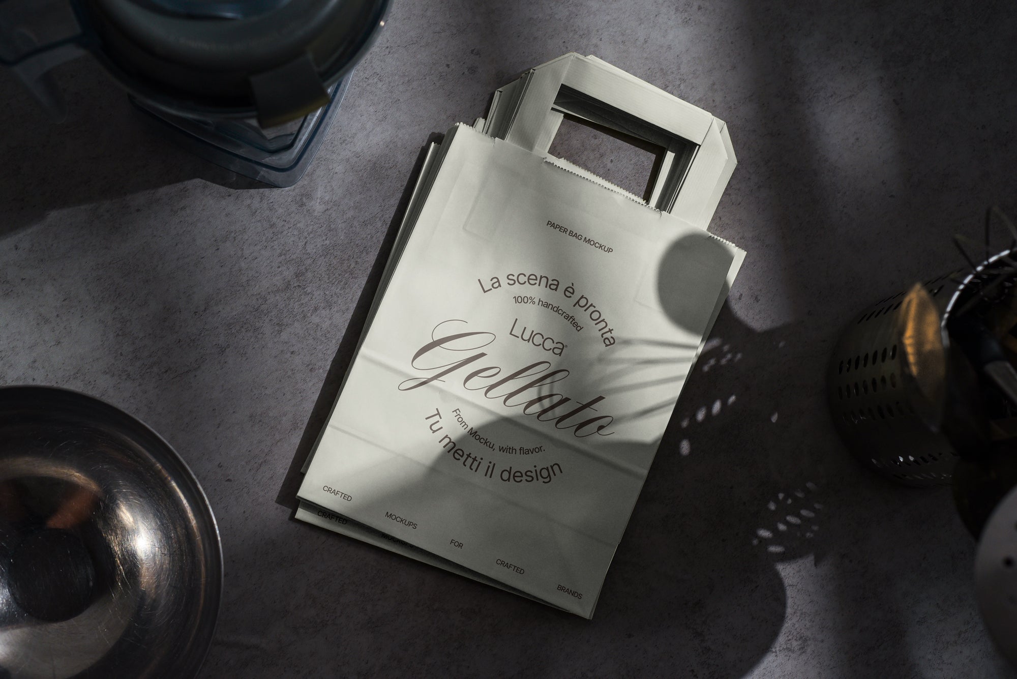 Paper Bag Mockup – Top & Standing Views