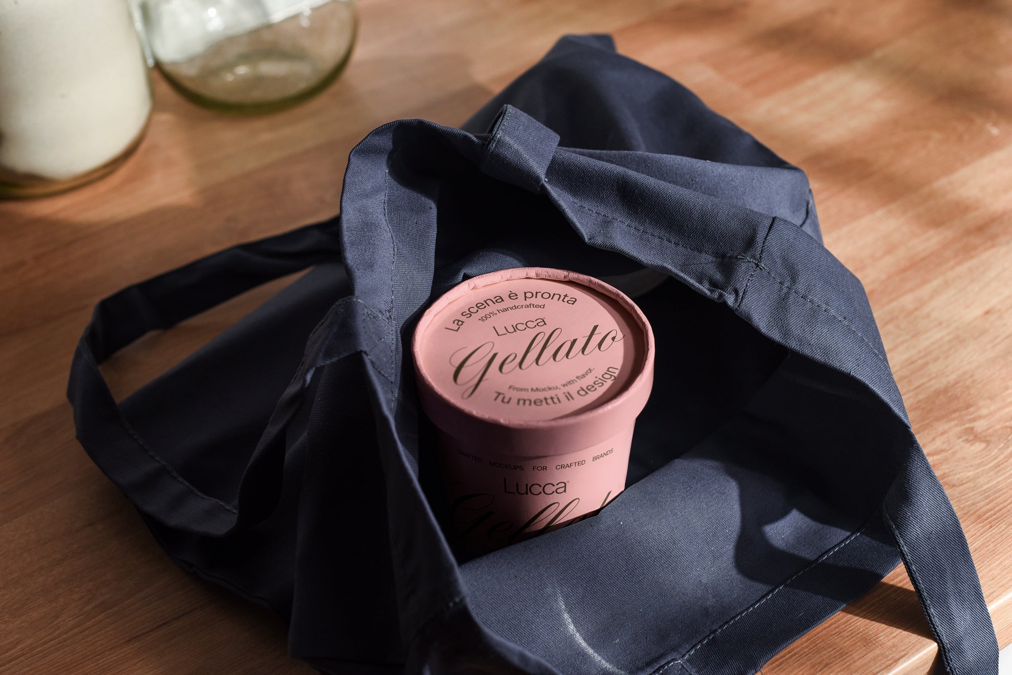 Ice Cream Tub in Tote Bag Mockup