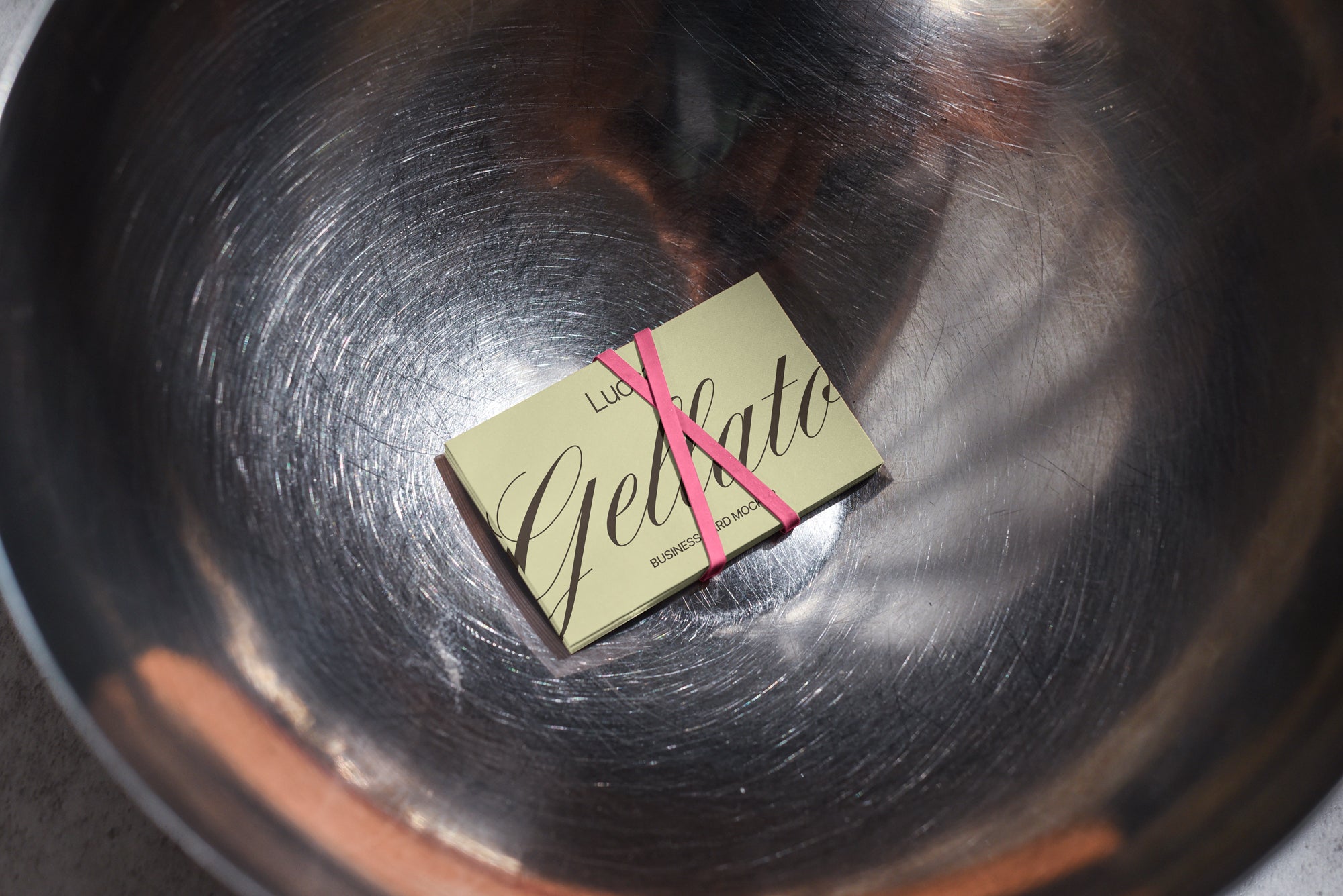 Business Card Mockup in Stainless Steel Bowl