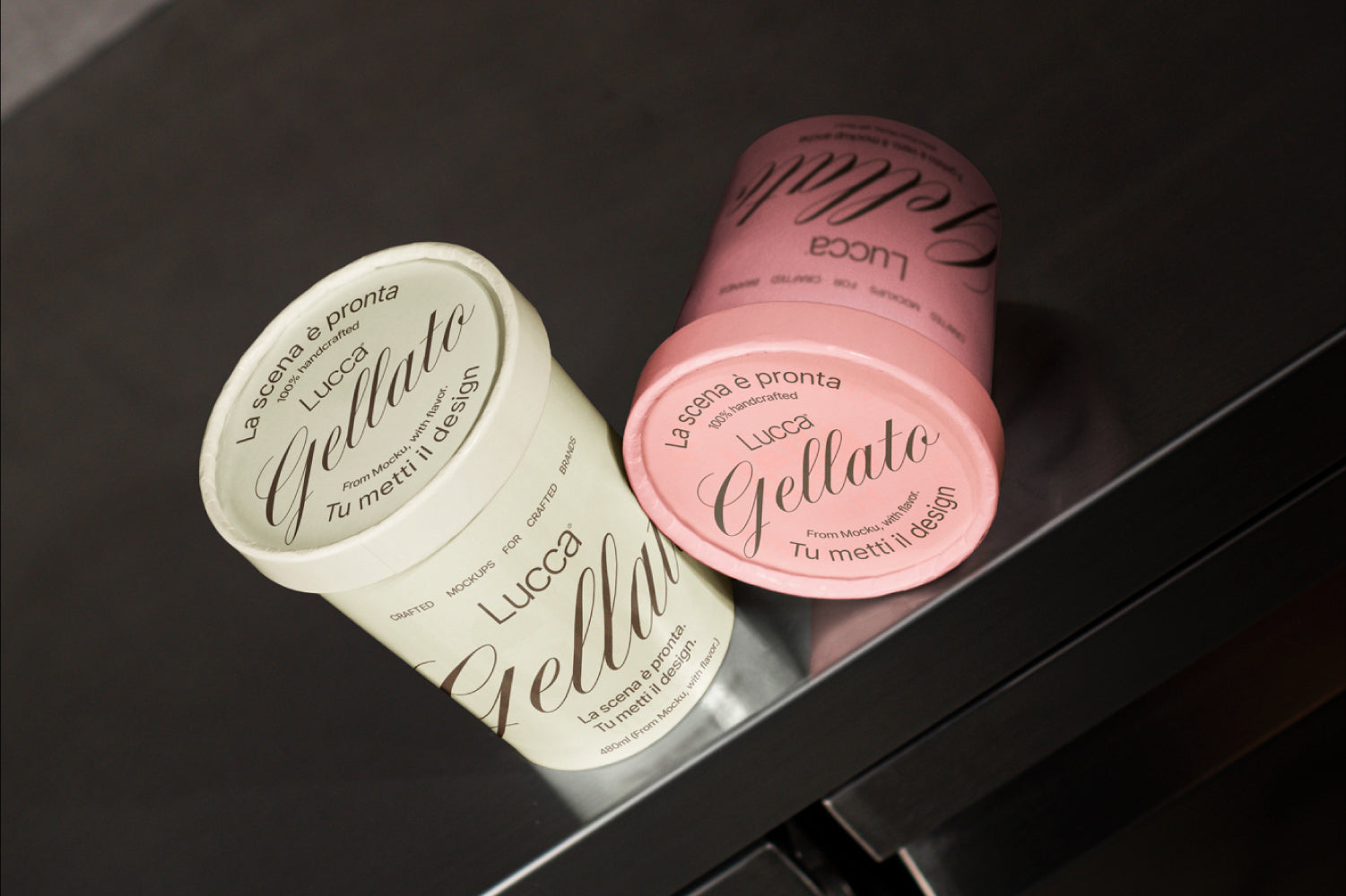 Dual Gelato Tubs on Stainless Steel Surface Mockup