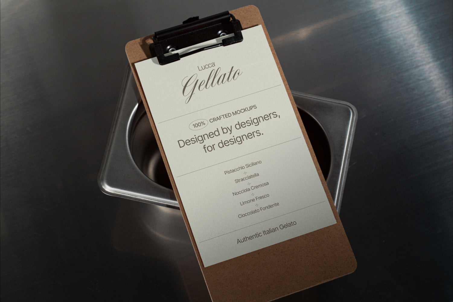 Clipboard with Paper Placed over Ice Cream Container Mockup