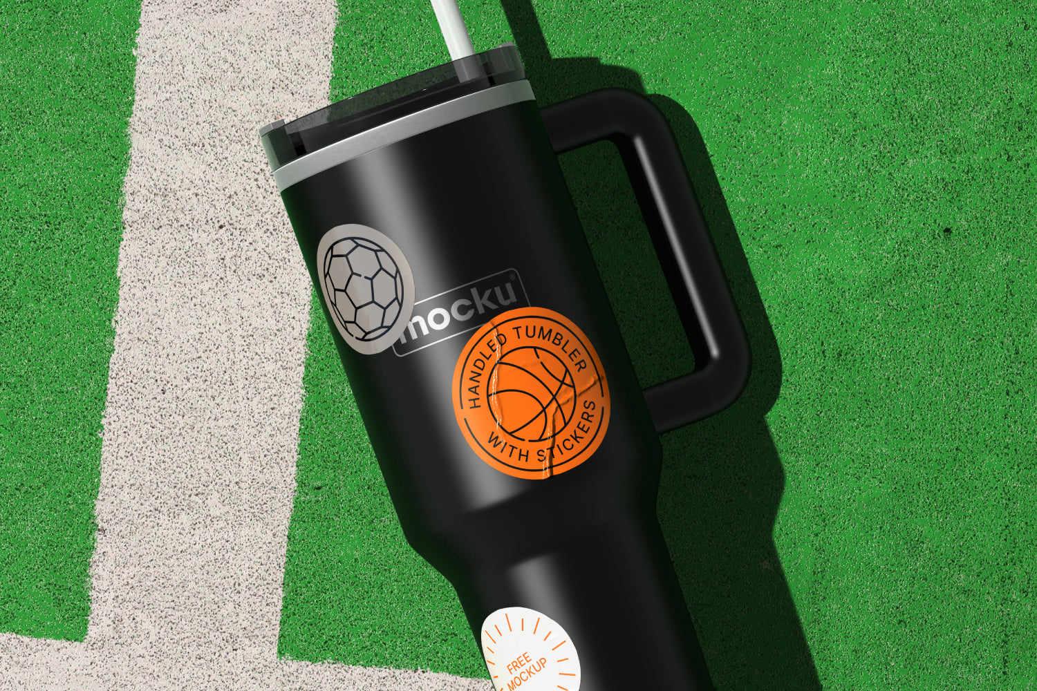 FREE Handled Tumbler Mockup with Stickers
