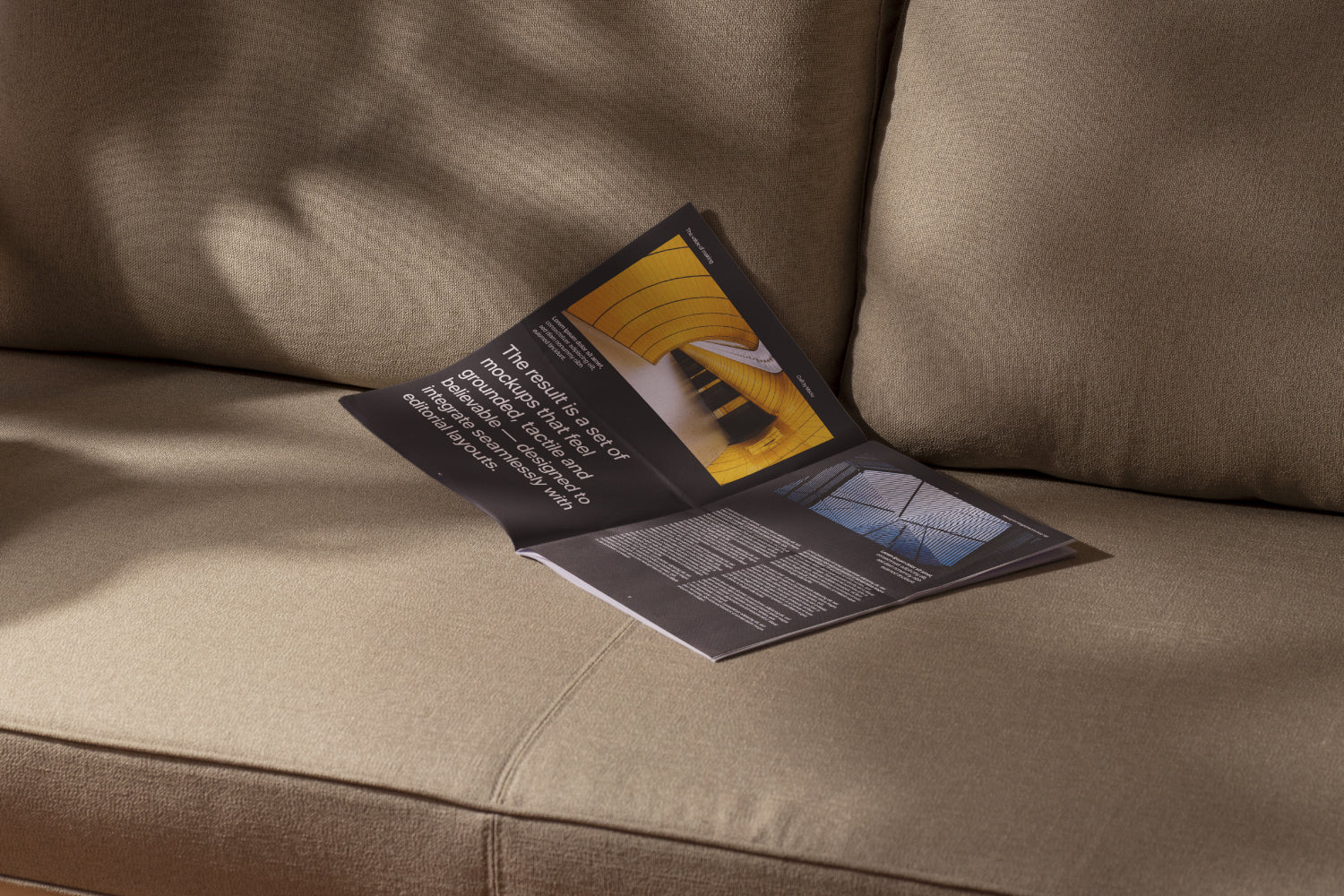 Newsprint Magazine on Sofa Mockup