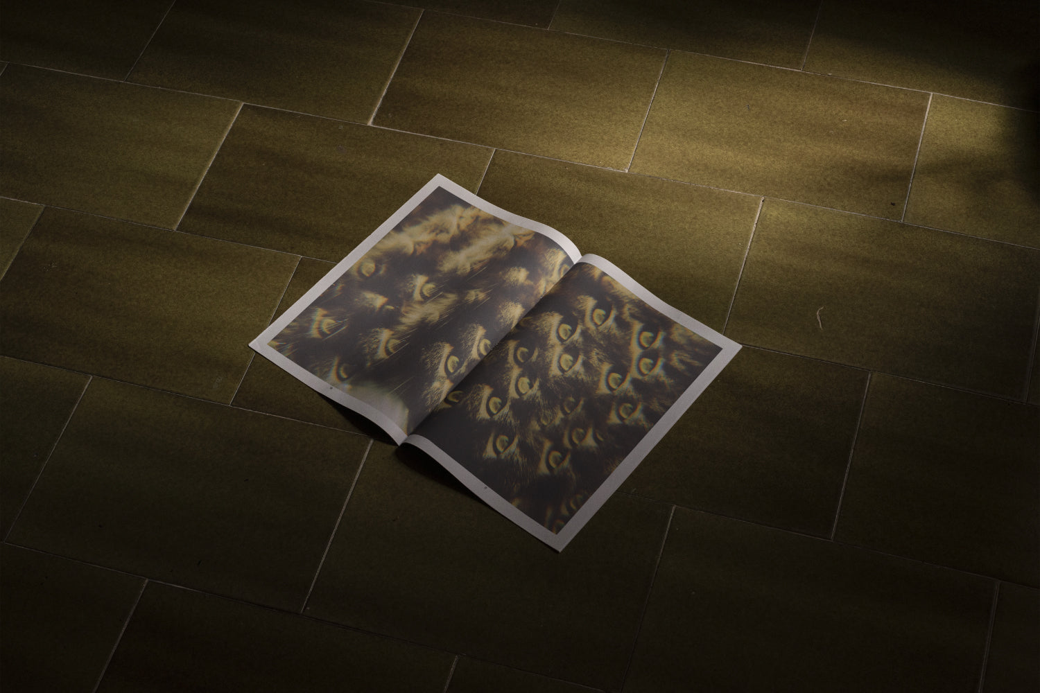 Newsprint Magazine on Tiled Floor Mockup