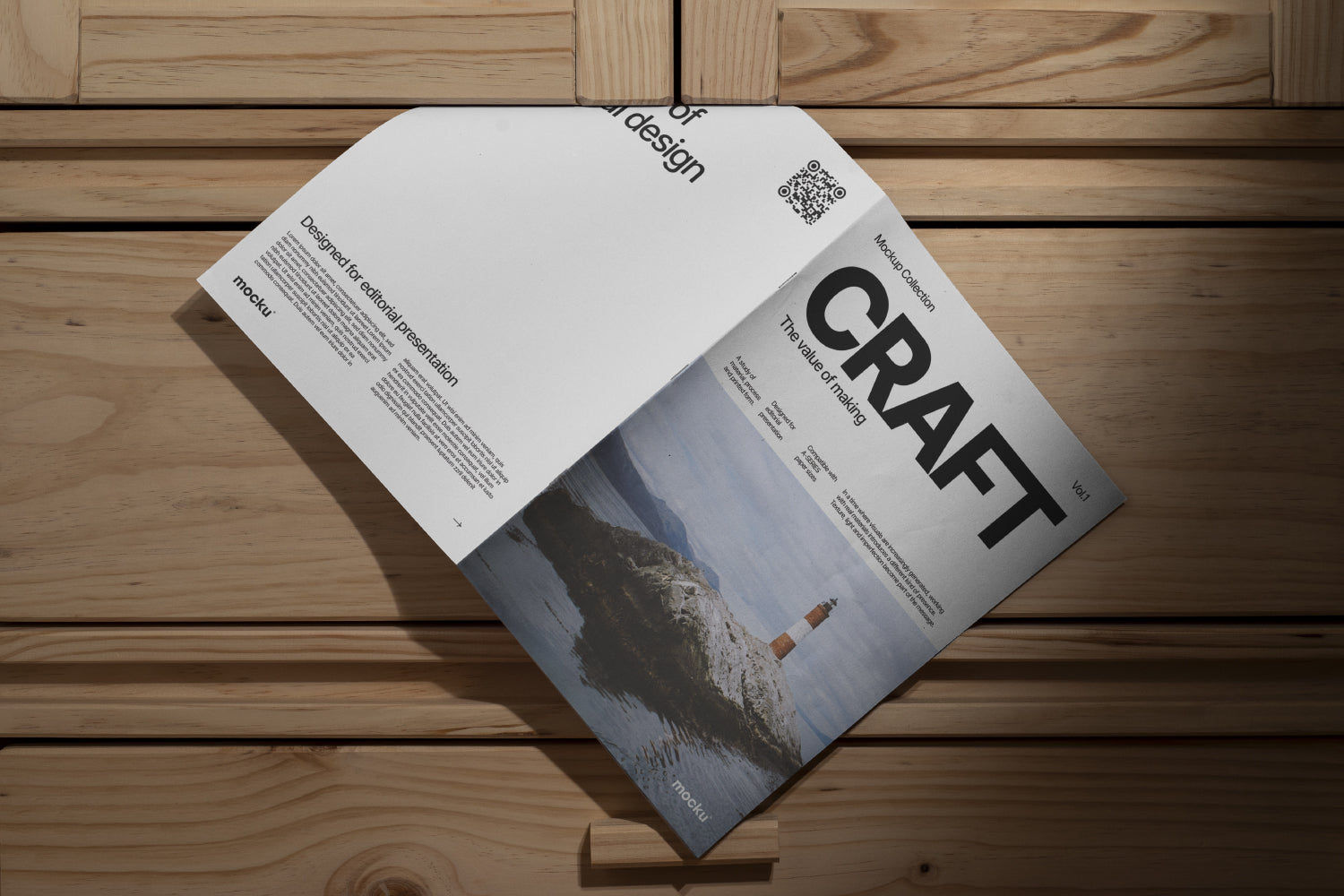 Newsprint Magazine Mockup on Wooden Furniture