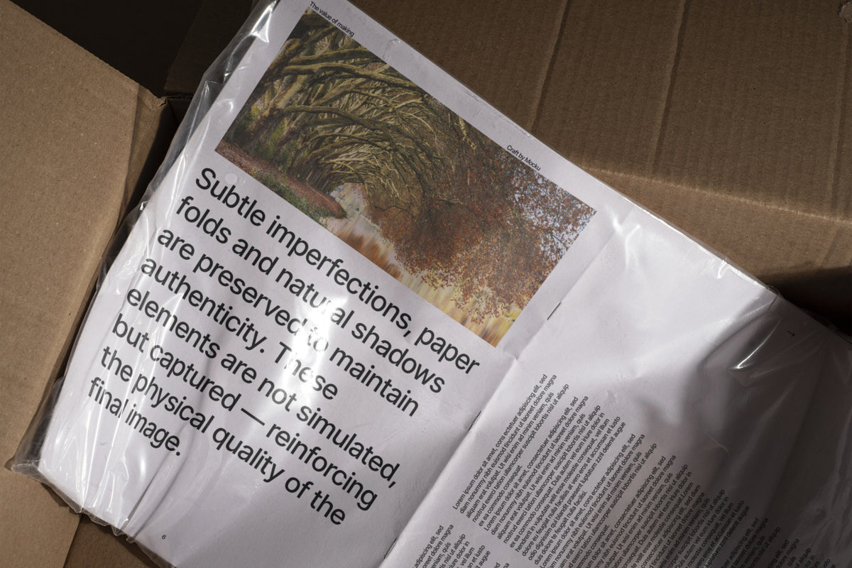 Newsprint Magazine on Cardboard Box Mockup