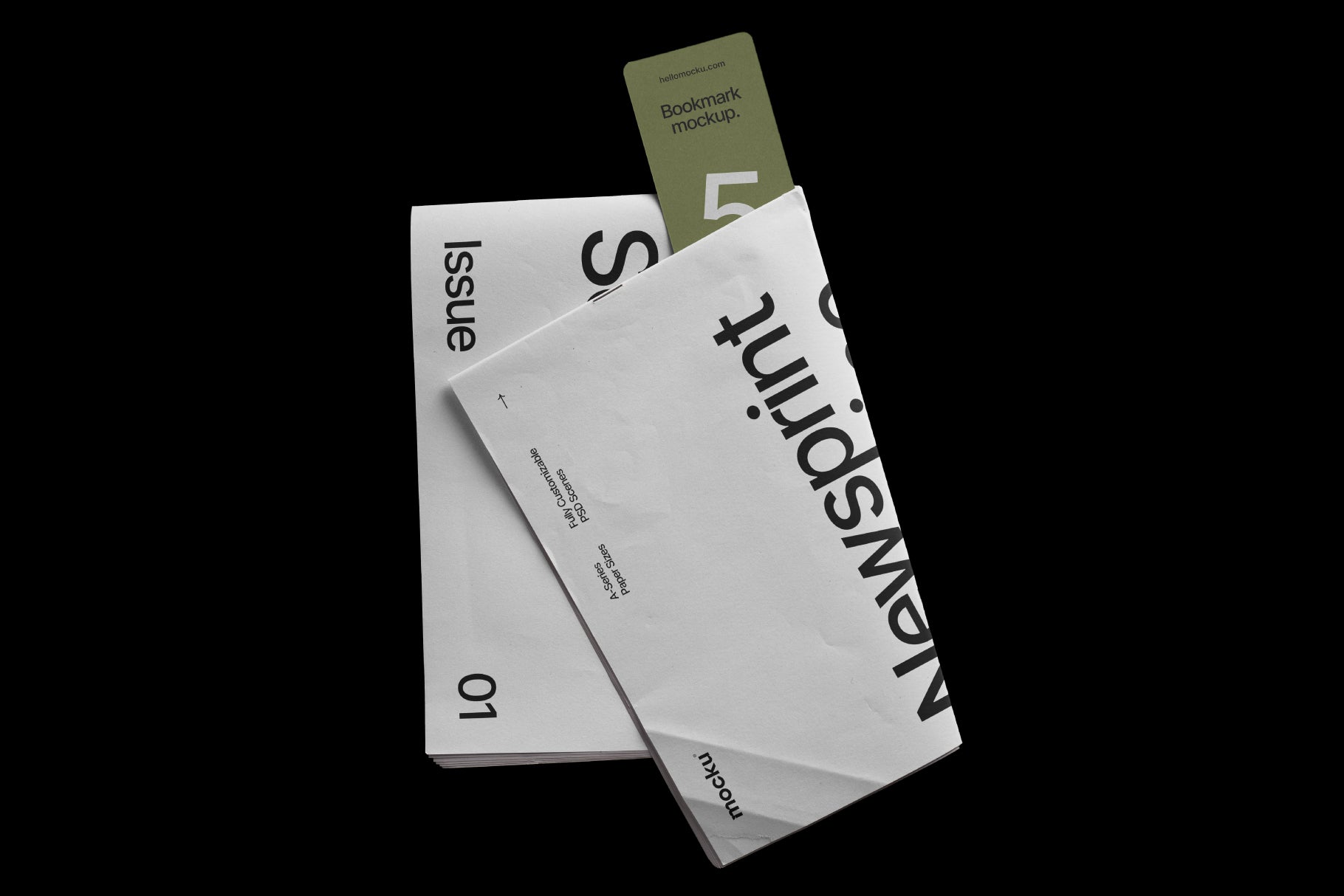 Folded Newsprint with Bookmark Mockup