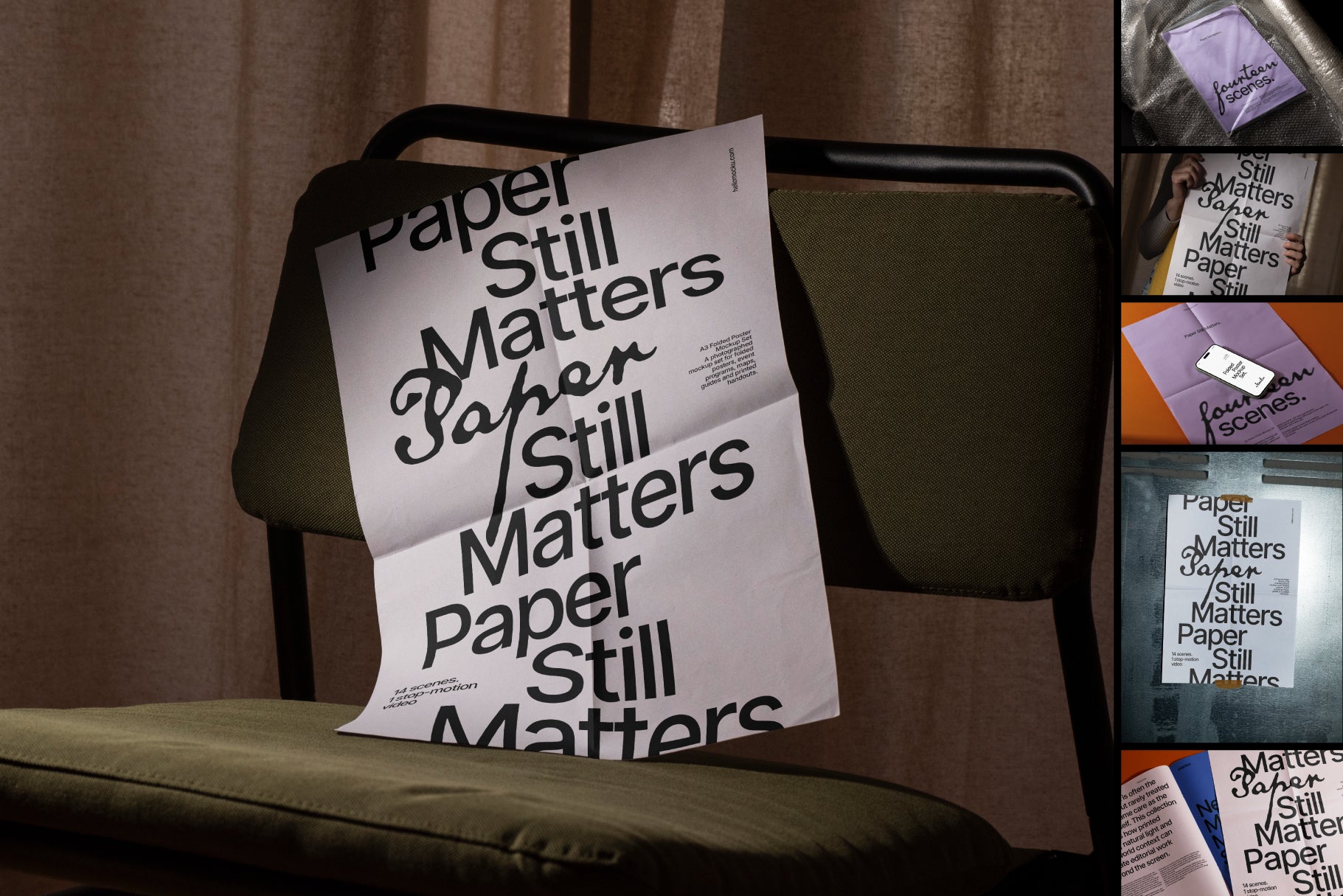 Newsprint Folded Poster Mockup Set