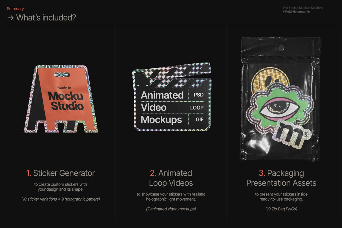 Load video: Sticker Mockup Machine – Multi Holographic